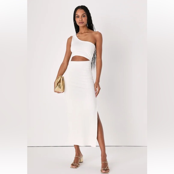 Lulus Dresses & Skirts - NWT Lulu’s White Ribbed One Shoulder Cutout Bodycon Dress, S Dress
